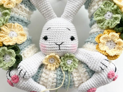 Rabbit and Flowers  Crochet Wreath