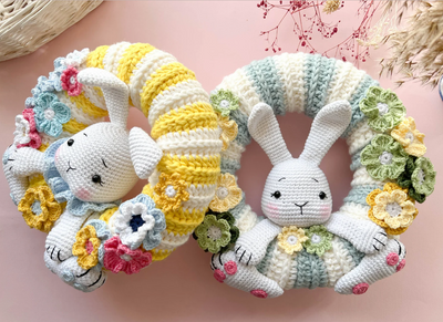 Rabbit and Flowers  Crochet Wreath