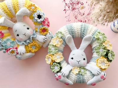 Rabbit and Flowers  Crochet Wreath
