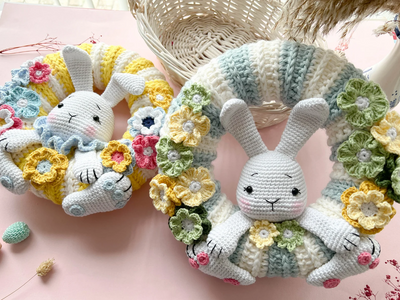 Rabbit and Flowers  Crochet Wreath