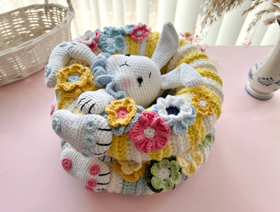 Rabbit and Flowers  Crochet Wreath